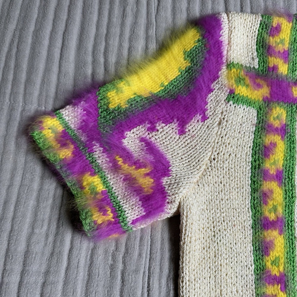 Vintage 80's Sheila Raymond Size Small Handknit Mohair Blend Paisley Sweater - Picture 7 of 13